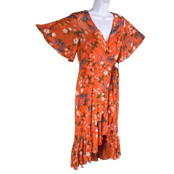 Calvin Klein NWT Womens 6 Floral Chiffon Ruffle Midi Dress Fairycore Bloomcore - Picture 7 of 16